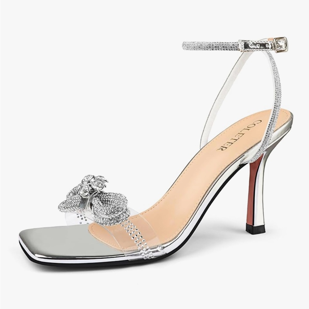 COLETER Silver Rhinestone Heels Sandals- Size 10 1/2